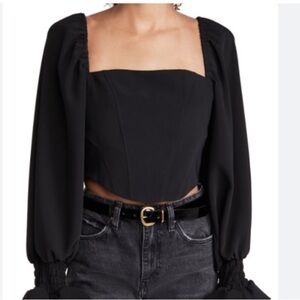 Amanda Uprichard Blouse Priscilla Long Sleeve Corset in Black